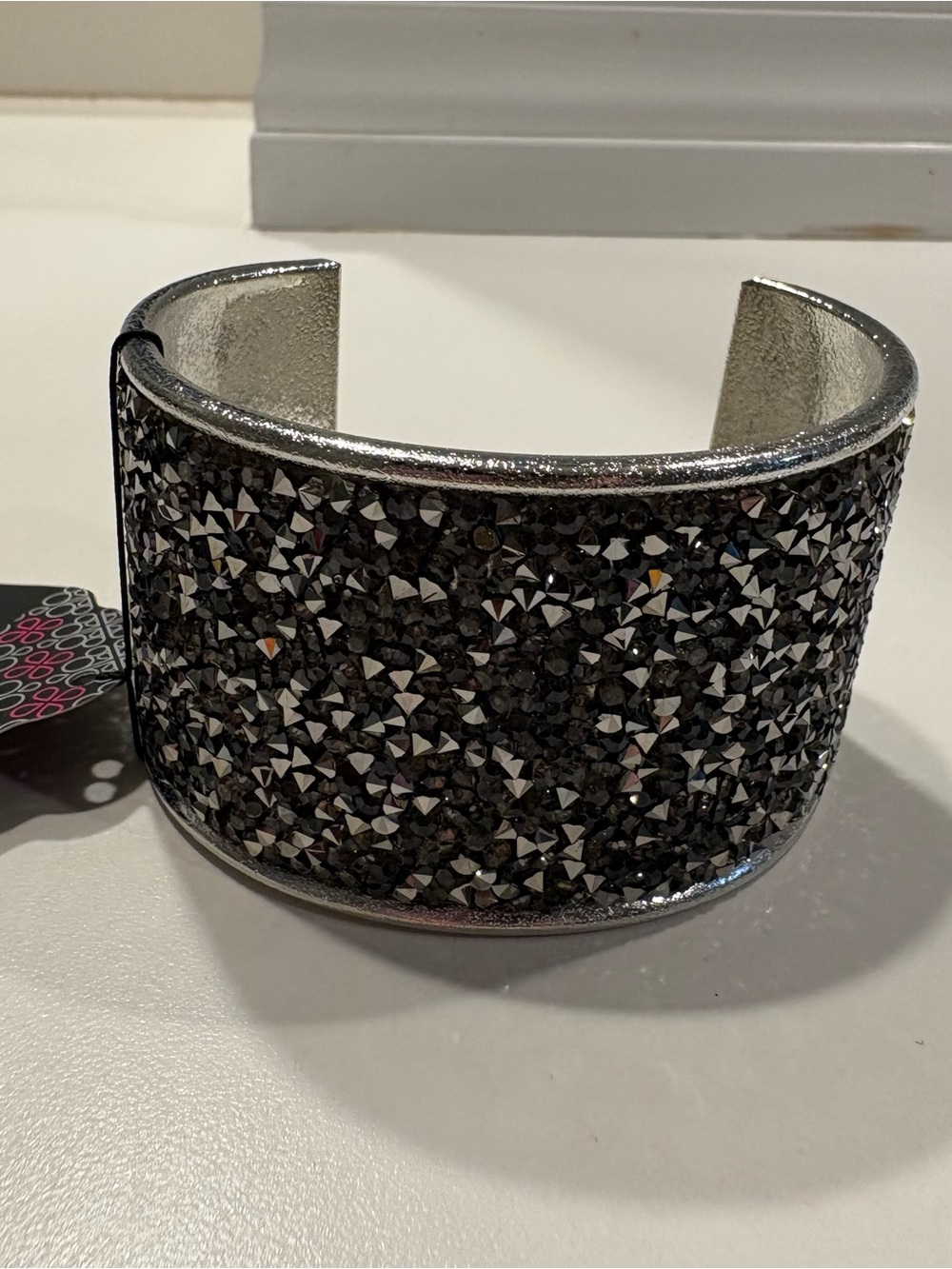 Paparazzi Silver Tone Rhinestone Cuff Bracelet Wide Statement Gunmetal Grey NWT - Picture 3 of 7